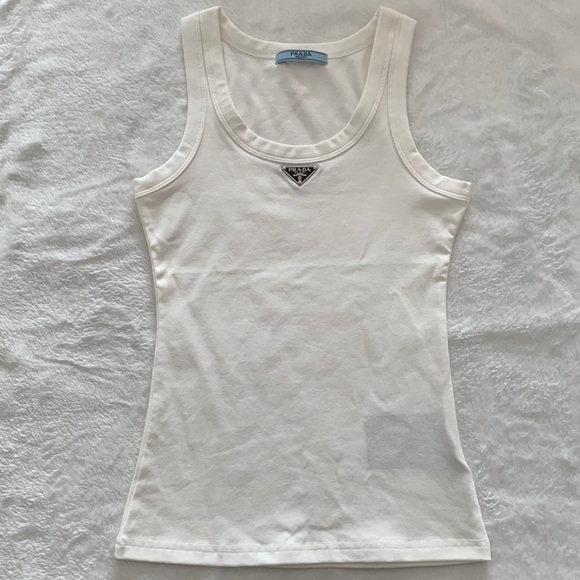 Prada Ivory Tank Top with Logo Accent - Picture 1 of 5